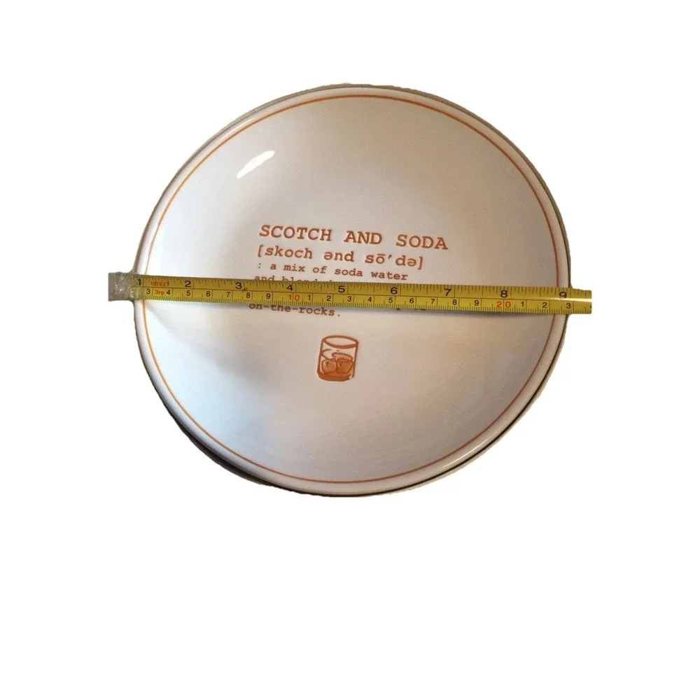 Pottery Barn Plates Set 4 Cocktails Defined Martini Scotch Gin Tonic Drinks‎ New
